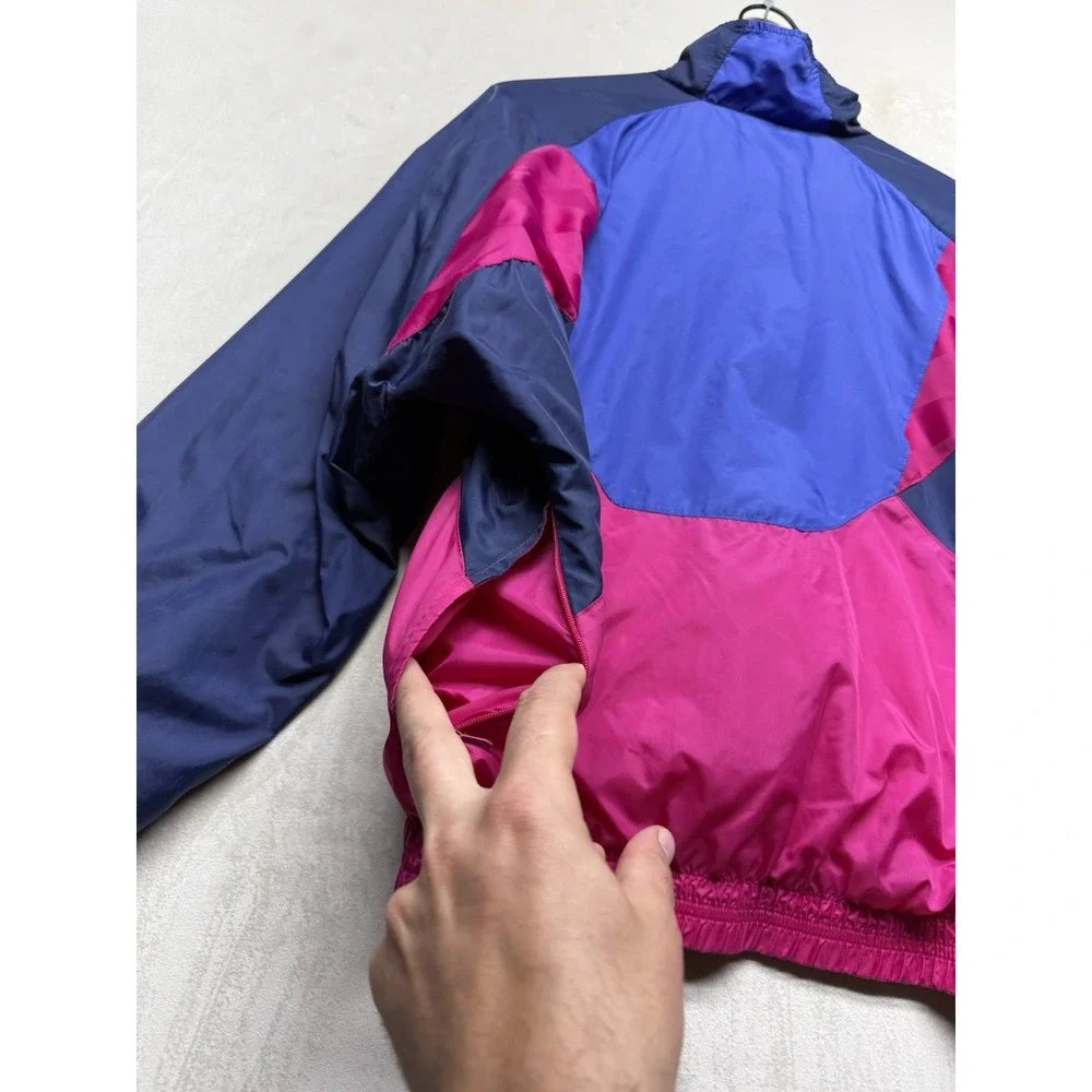 VTG 90s Nike Track Jacket Womens M Pink Navy Blue Colorblock Windbreaker Lined